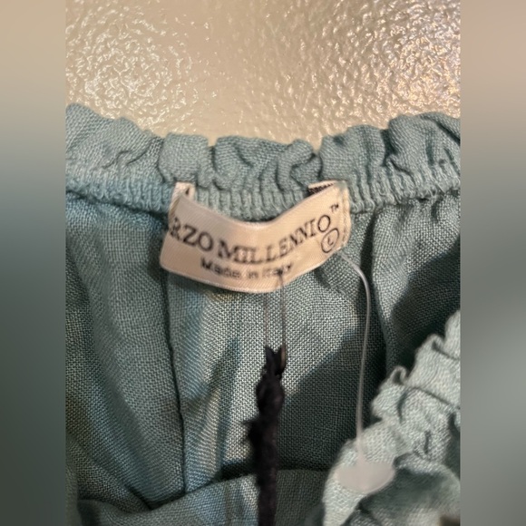 Terzo Millennio Women's Green Ruffle Top Off Shoulder Pure Linen Italy L NWT - Picture 5 of 10